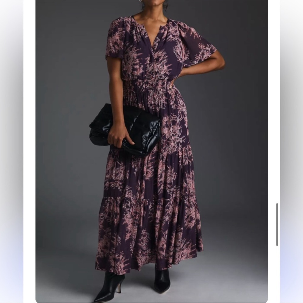 Anthropologie The Somerset Dress Women’s XL Maxi Crimson Print Chiffon Edition - Picture 8 of 9